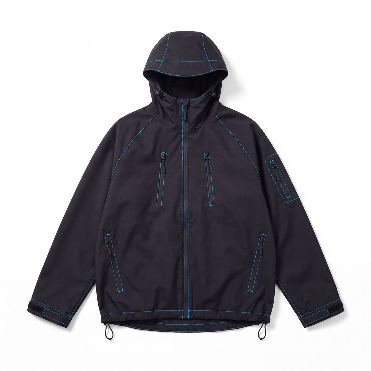 RainRunner Color-Shift Rain Jacket in Blue, dry and black