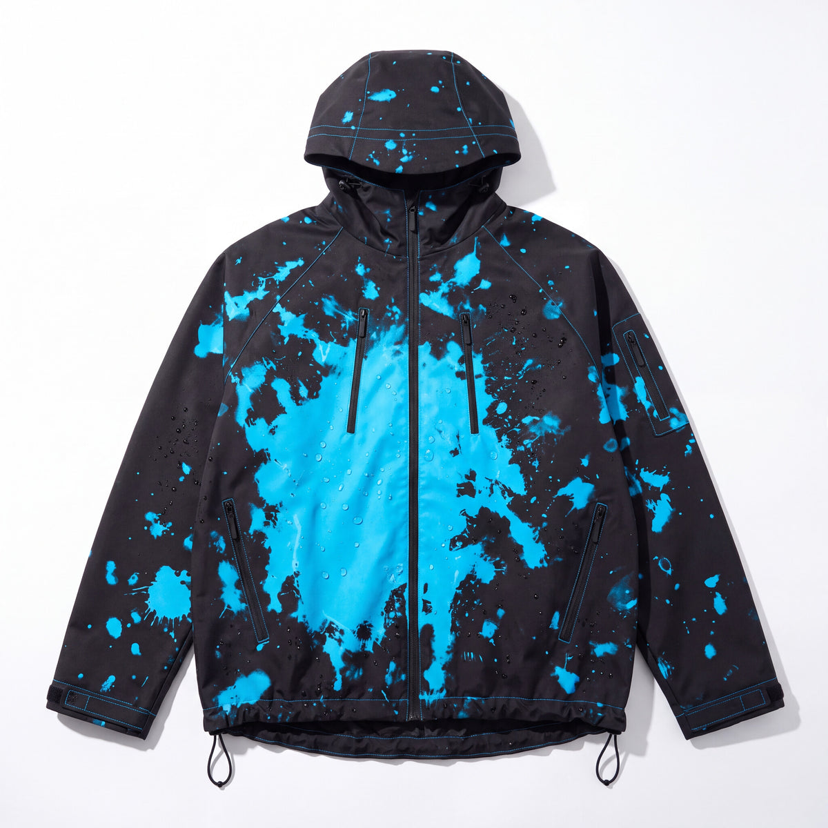 RainRunner Color-Shift Rain Jacket in Blue, wet in the rain with the blue color revealed