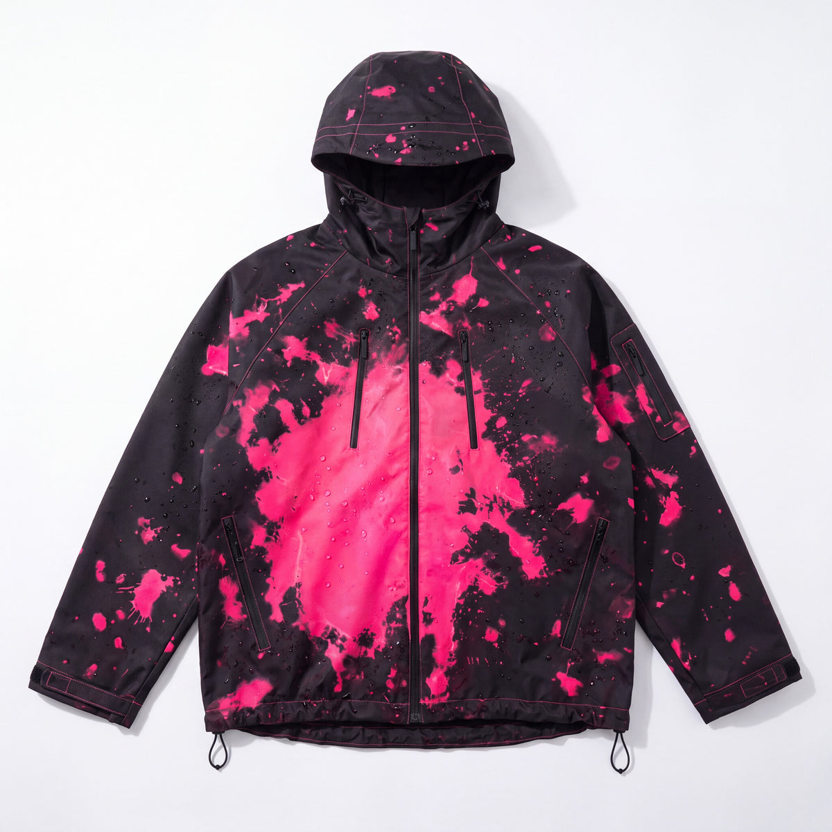 RainRunner Color-Shift Rain Jacket in Pink, wet in the rain with the pink color revealed